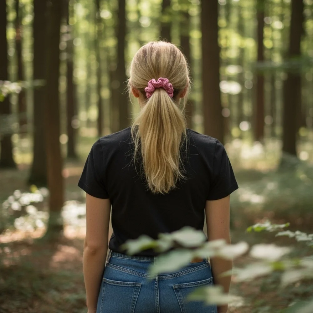 Elegant Pink Knit Hair Scrunchie